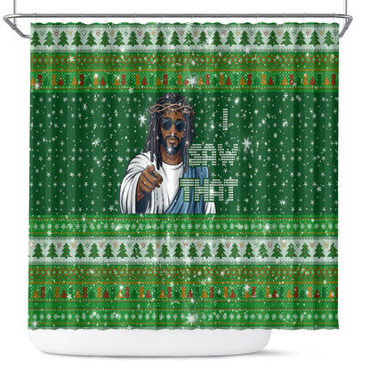 Black Jesus Merry Christmas Shower Curtain Santa Claus Africa - Religious Faith Holiday
