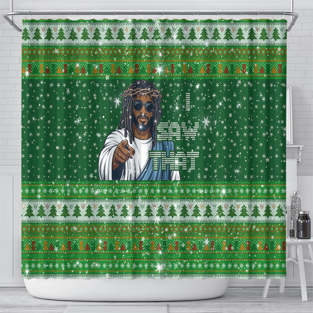Black Jesus Merry Christmas Shower Curtain Santa Claus Africa - Religious Faith Holiday