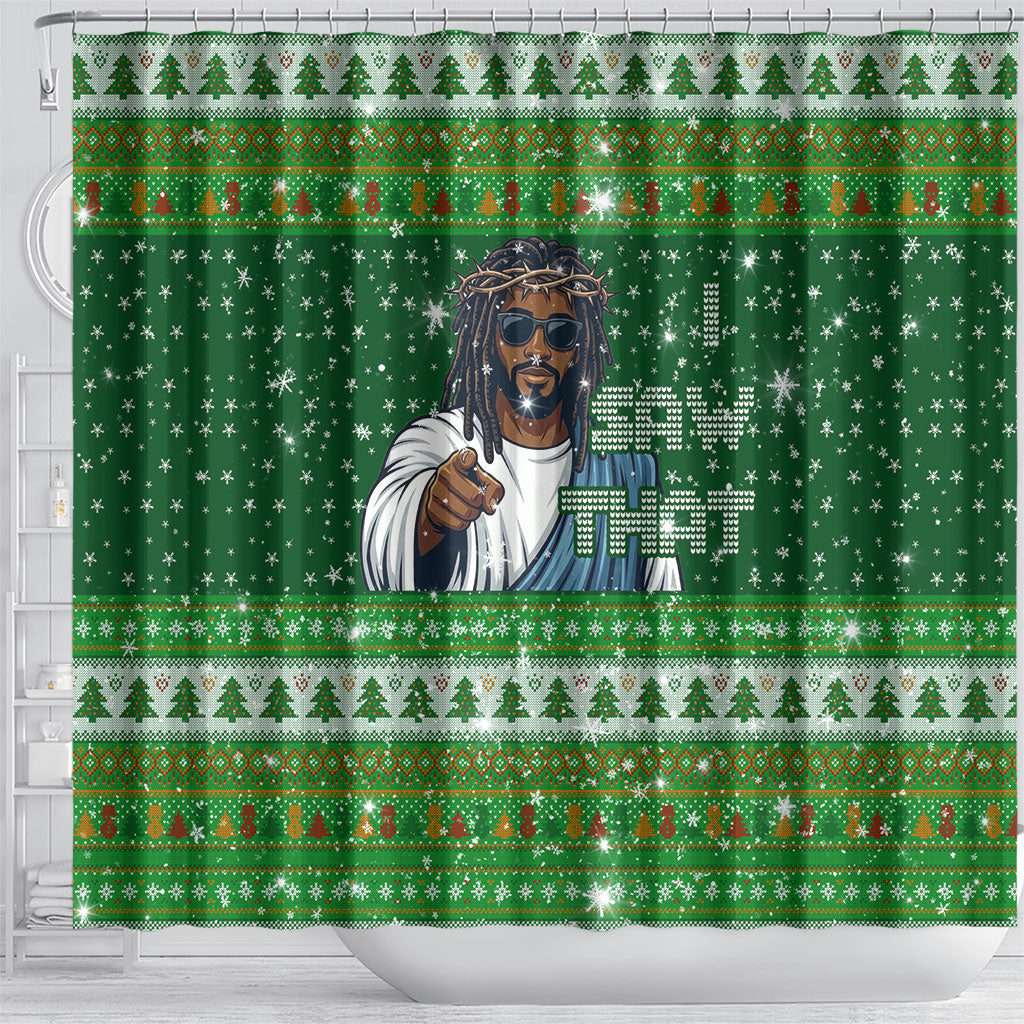 Black Jesus Merry Christmas Shower Curtain Santa Claus Africa - Religious Faith Holiday