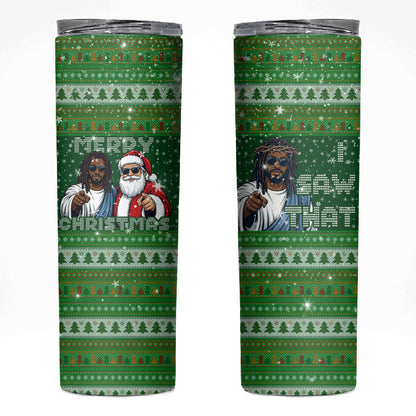 Black Jesus Merry Christmas Skinny Tumbler Santa Claus Africa - Religious Faith Holiday