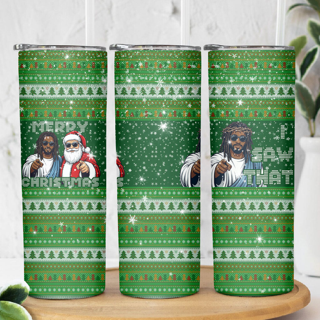 Black Jesus Merry Christmas Skinny Tumbler Santa Claus Africa - Religious Faith Holiday