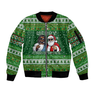 Black Jesus Merry Christmas Sleeve Zip Bomber Jacket Santa Claus Africa - Religious Faith Holiday