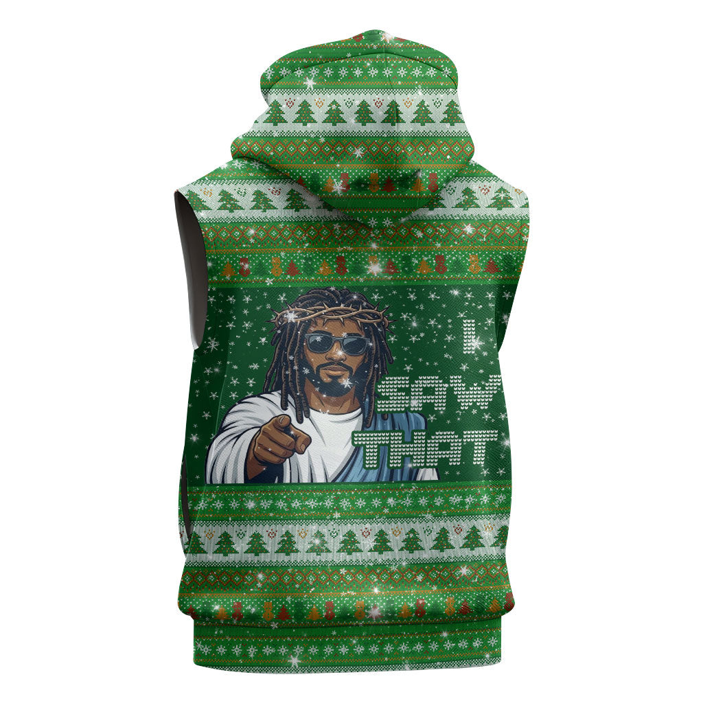Black Jesus Merry Christmas Sleeveless Hoodie Santa Claus Africa - Religious Faith Holiday