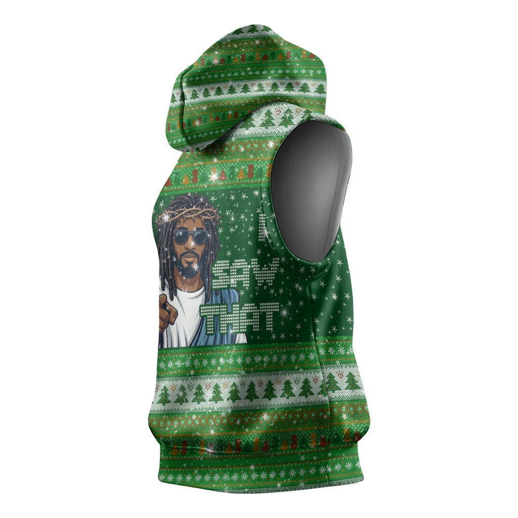 Black Jesus Merry Christmas Sleeveless Hoodie Santa Claus Africa - Religious Faith Holiday