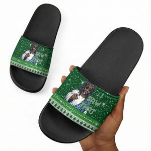 Black Jesus Merry Christmas Slide Sandals Santa Claus Africa - Religious Faith Holiday