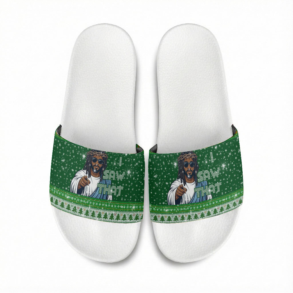 Black Jesus Merry Christmas Slide Sandals Santa Claus Africa - Religious Faith Holiday