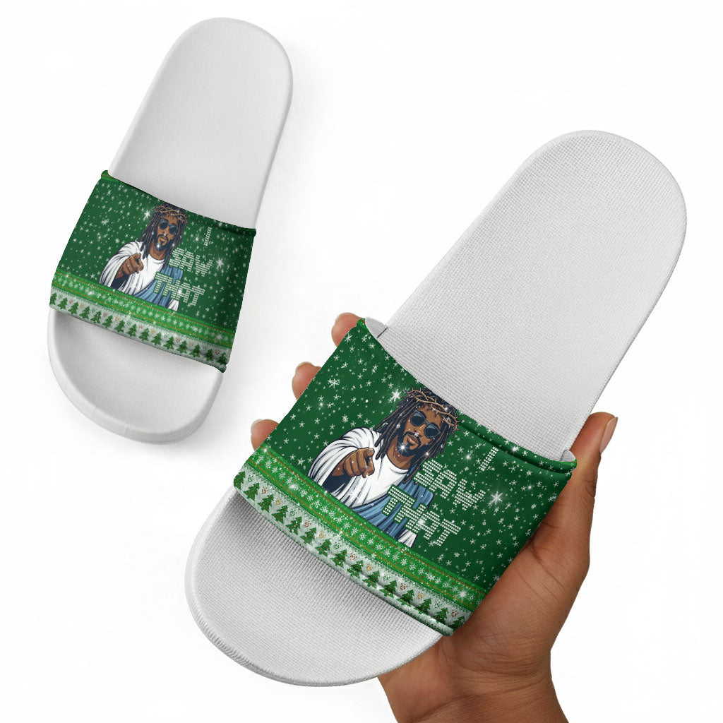 Black Jesus Merry Christmas Slide Sandals Santa Claus Africa - Religious Faith Holiday