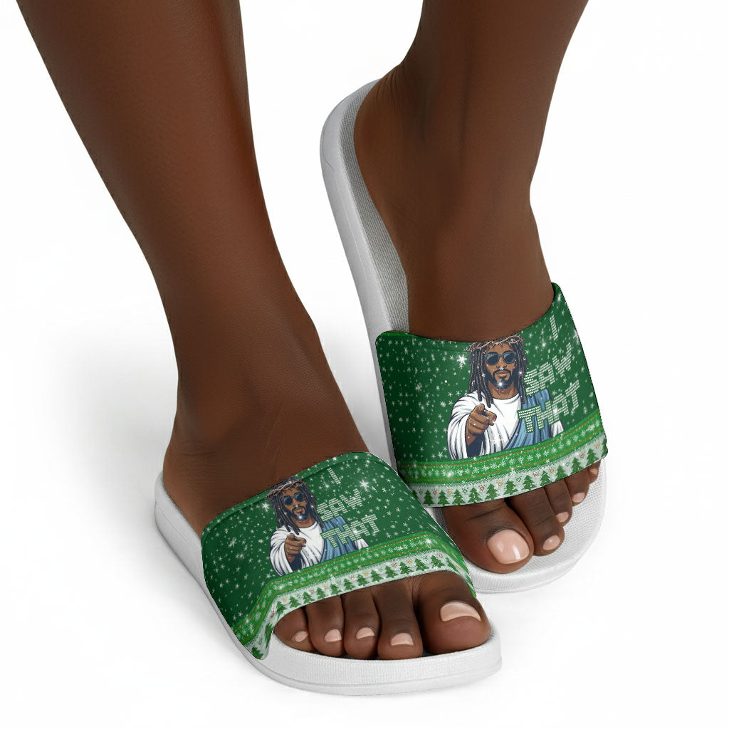 Black Jesus Merry Christmas Slide Sandals Santa Claus Africa - Religious Faith Holiday