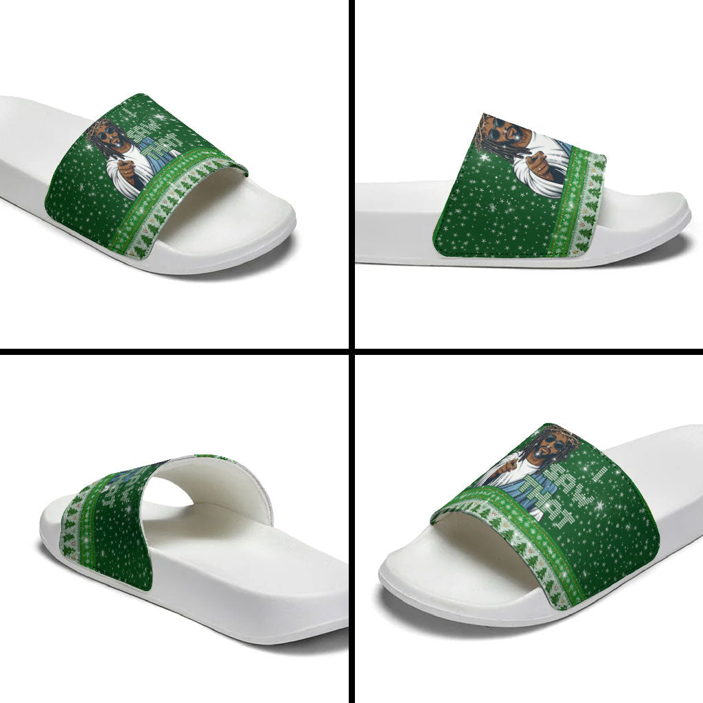 Black Jesus Merry Christmas Slide Sandals Santa Claus Africa - Religious Faith Holiday