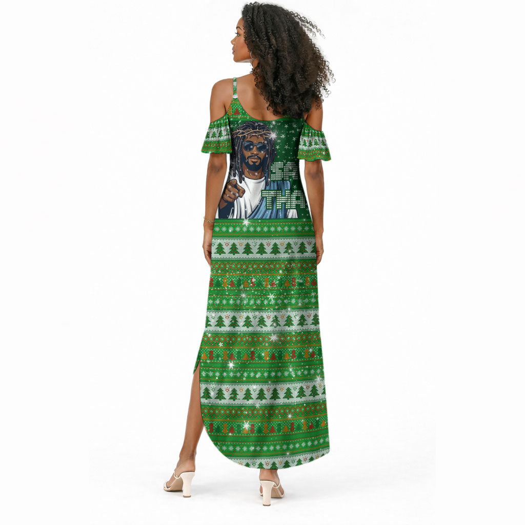 Black Jesus Merry Christmas Summer Maxi Dress Santa Claus Africa - Religious Faith Holiday