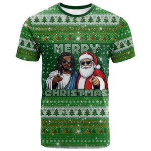 Black Jesus Merry Christmas T shirt Santa Claus Africa - Religious Faith Holiday
