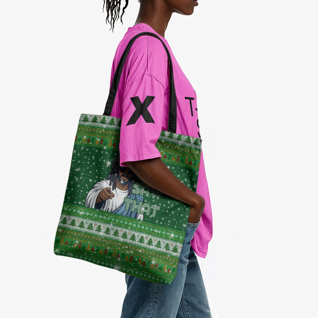 Black Jesus Merry Christmas Tote Bag Santa Claus Africa - Religious Faith Holiday