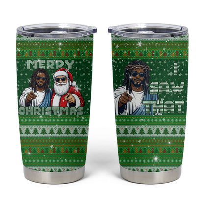Black Jesus Merry Christmas Tumbler Cup Santa Claus Africa - Religious Faith Holiday