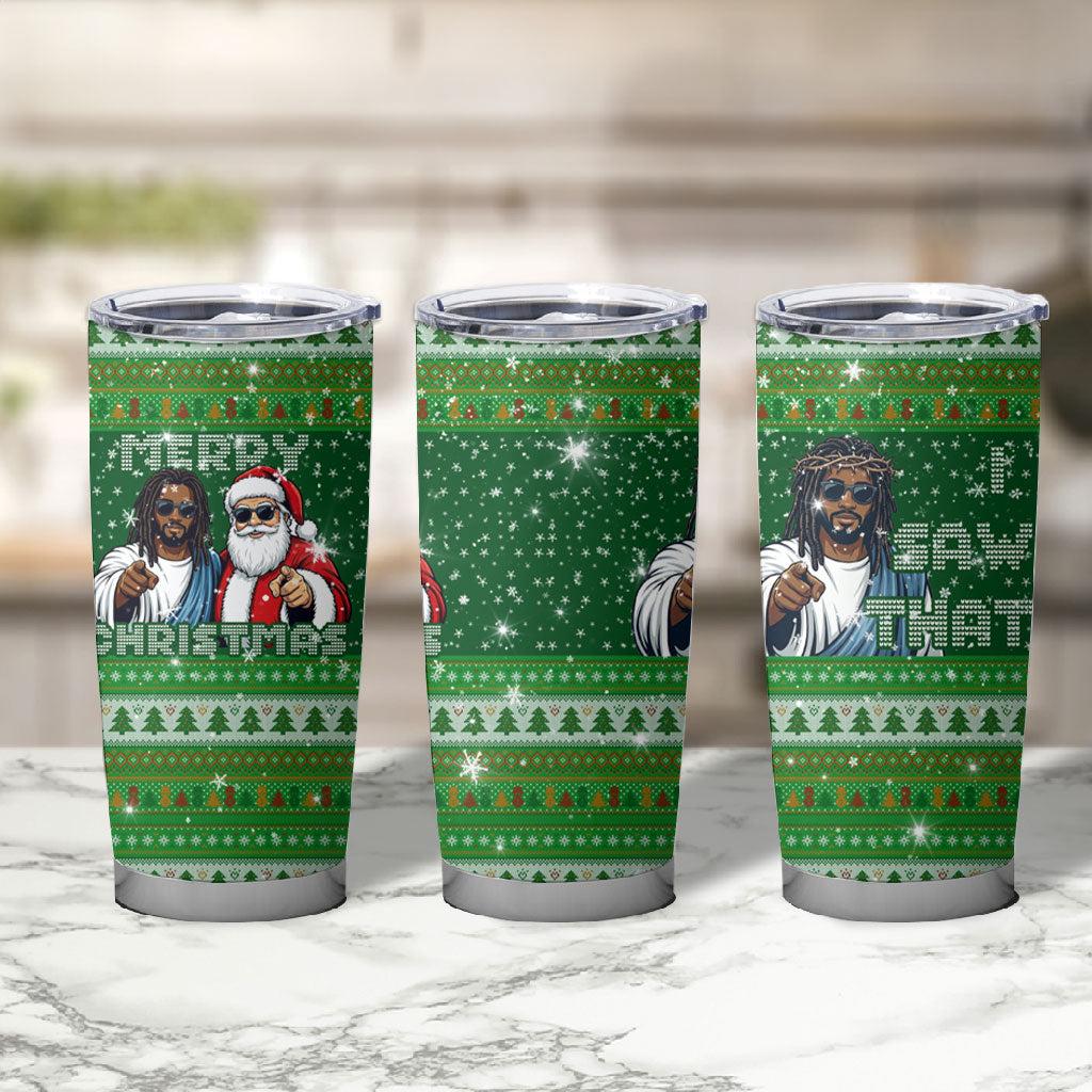 Black Jesus Merry Christmas Tumbler Cup Santa Claus Africa - Religious Faith Holiday
