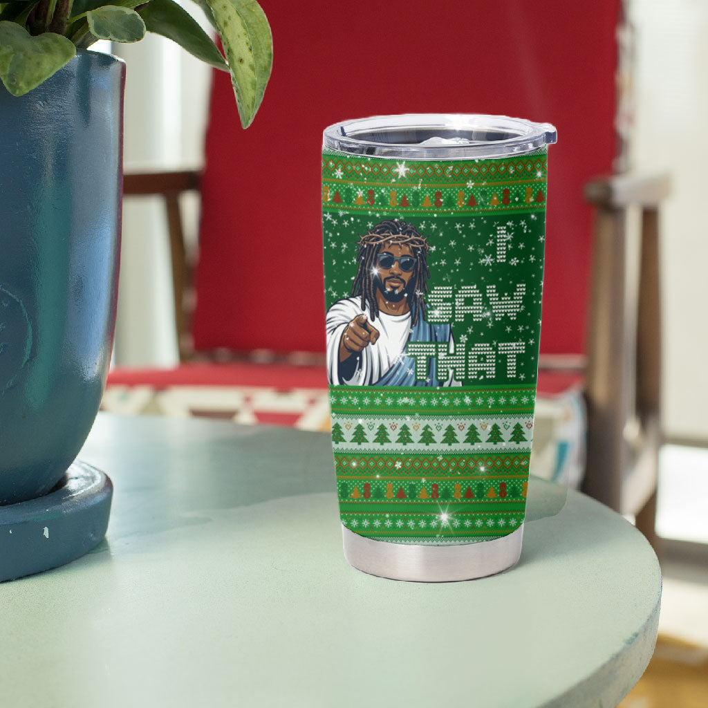 Black Jesus Merry Christmas Tumbler Cup Santa Claus Africa - Religious Faith Holiday