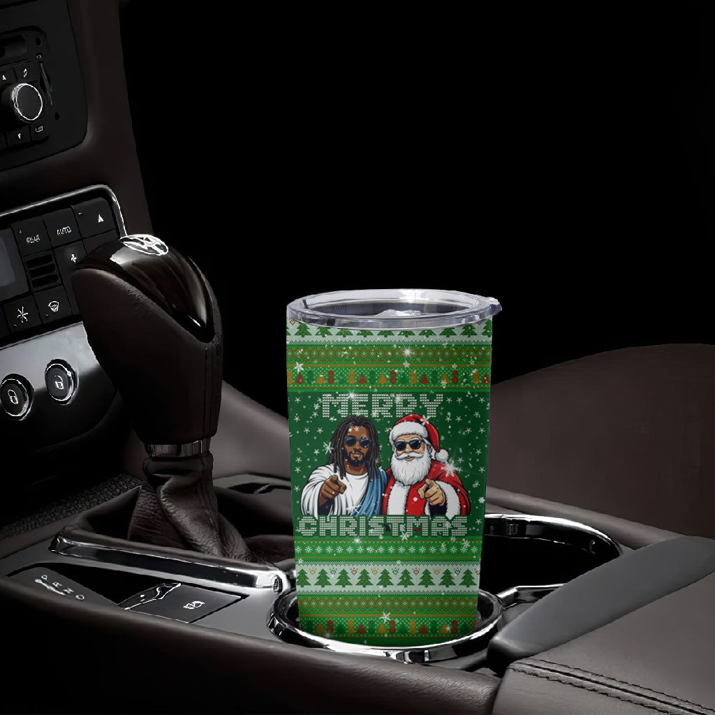 Black Jesus Merry Christmas Tumbler Cup Santa Claus Africa - Religious Faith Holiday