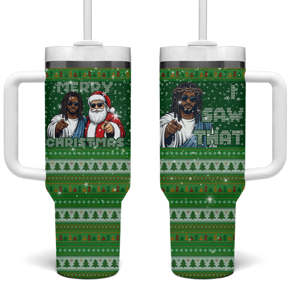 Black Jesus Merry Christmas Tumbler With Handle Santa Claus Africa - Religious Faith Holiday