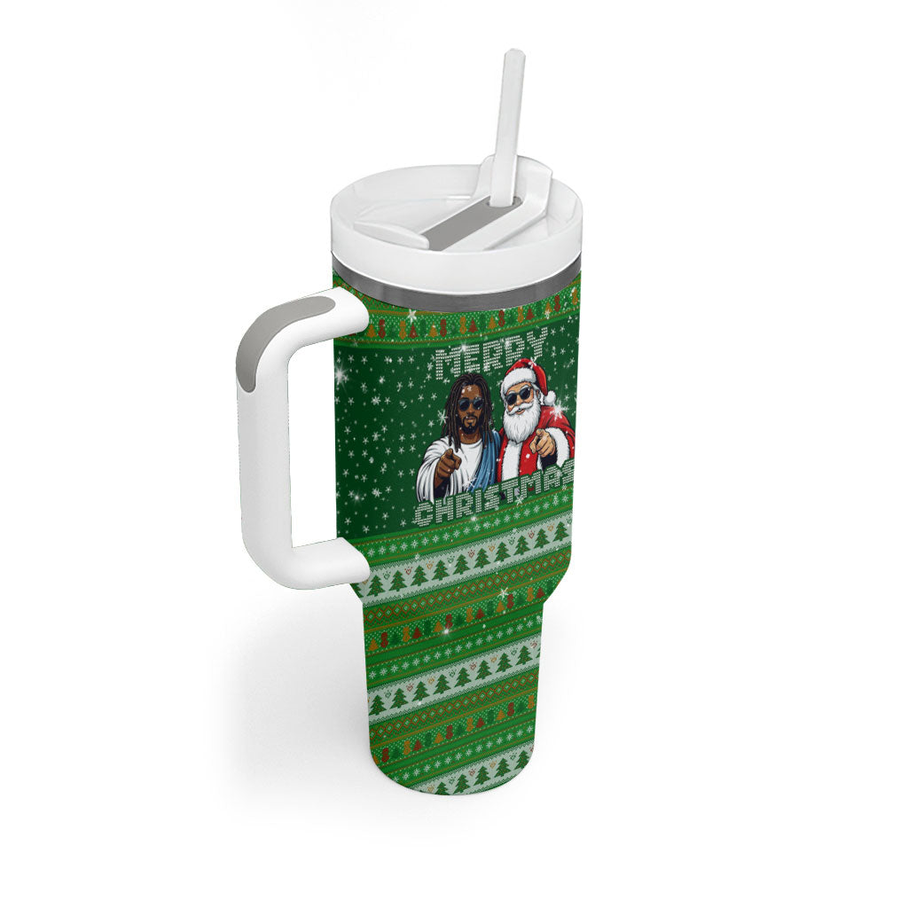 Black Jesus Merry Christmas Tumbler With Handle Santa Claus Africa - Religious Faith Holiday