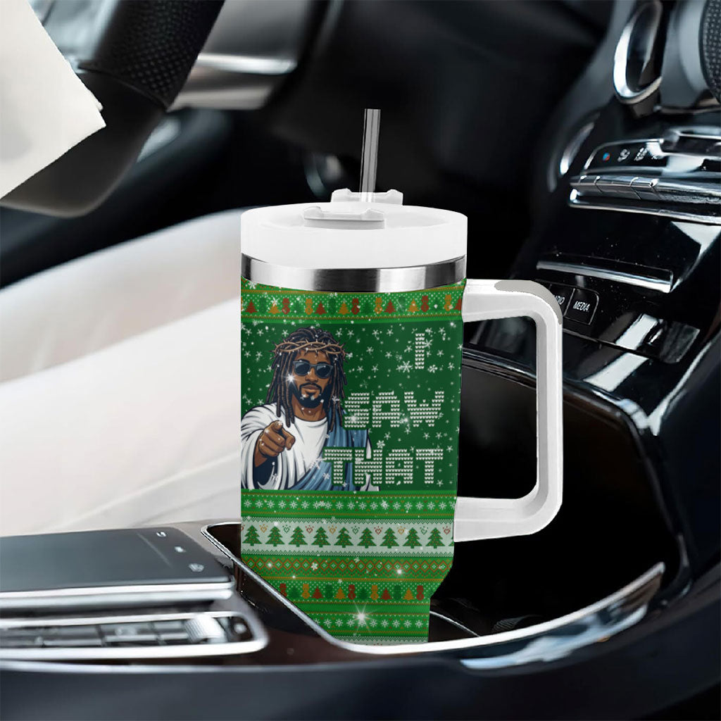 Black Jesus Merry Christmas Tumbler With Handle Santa Claus Africa - Religious Faith Holiday