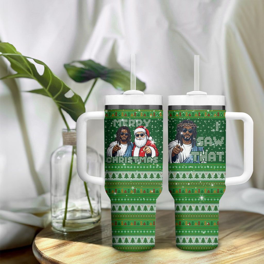 Black Jesus Merry Christmas Tumbler With Handle Santa Claus Africa - Religious Faith Holiday