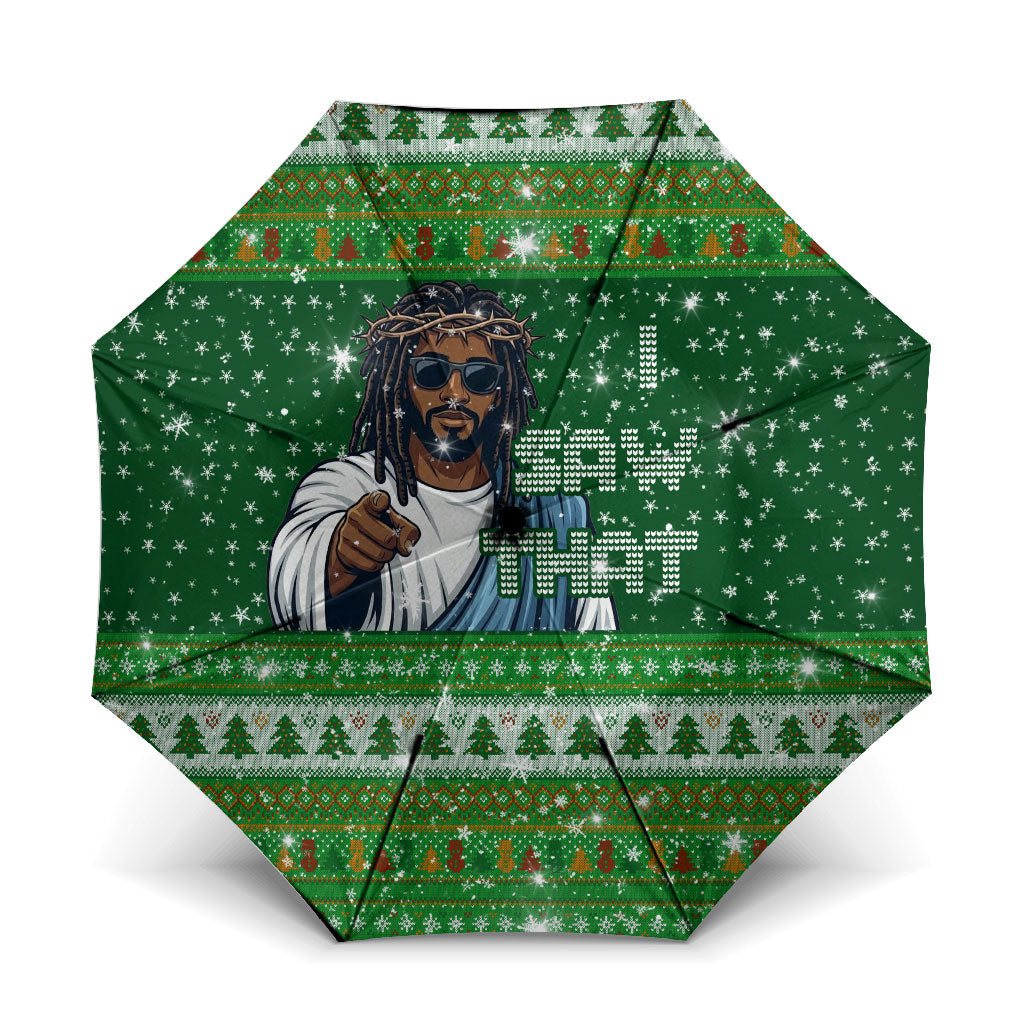 Black Jesus Merry Christmas Umbrella Santa Claus Africa - Religious Faith Holiday