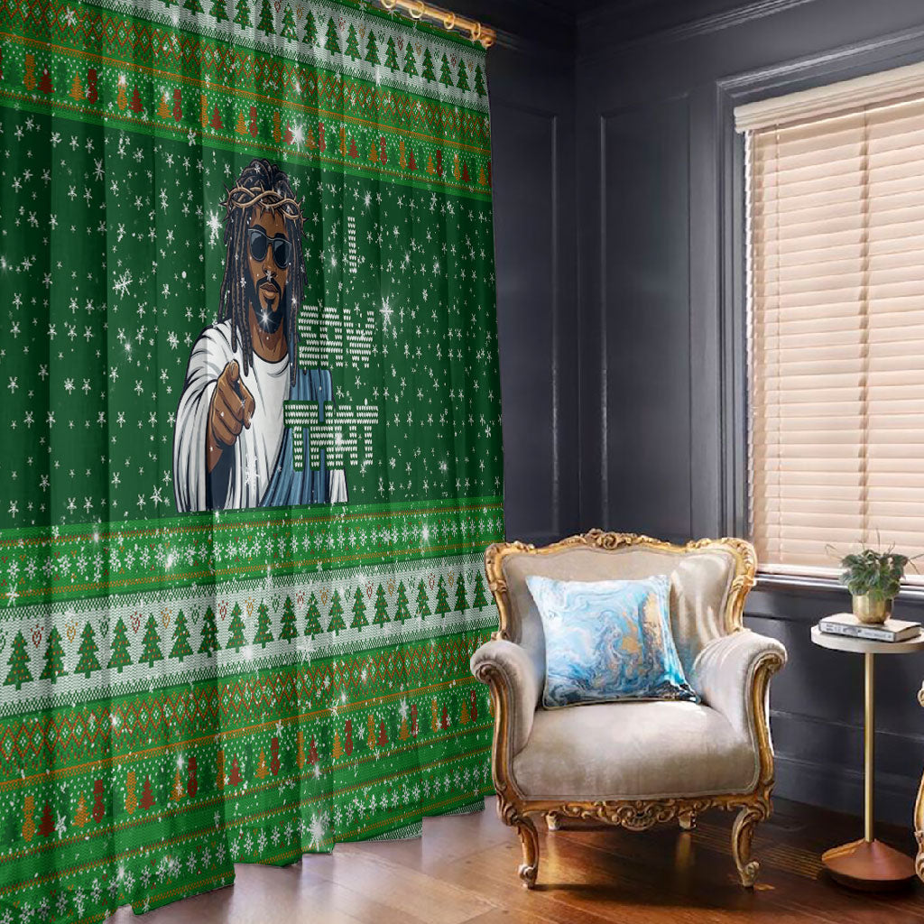 Black Jesus Merry Christmas Window Curtain Santa Claus Africa - Religious Faith Holiday