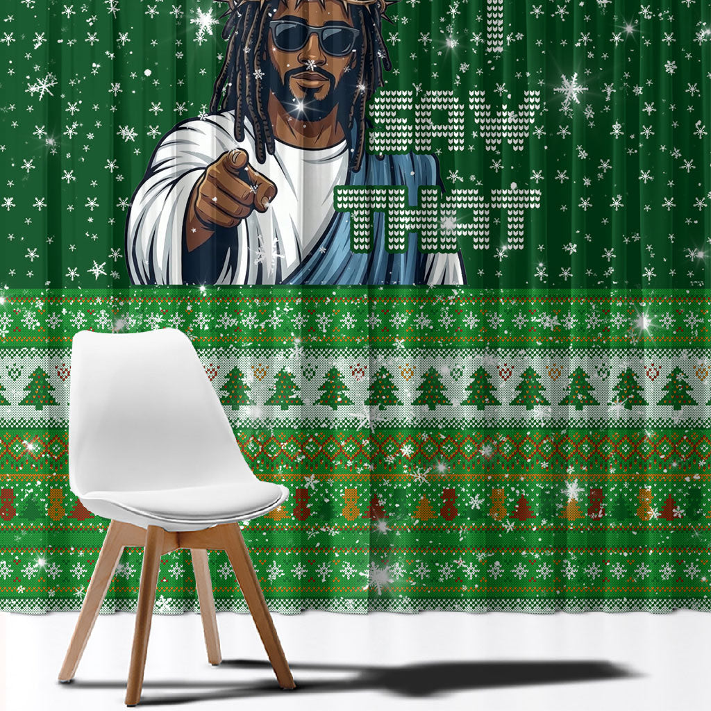 Black Jesus Merry Christmas Window Curtain Santa Claus Africa - Religious Faith Holiday