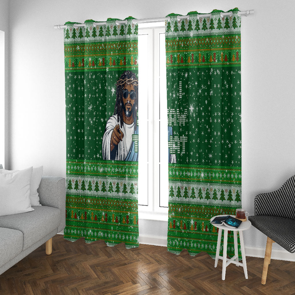 Black Jesus Merry Christmas Window Curtain Santa Claus Africa - Religious Faith Holiday