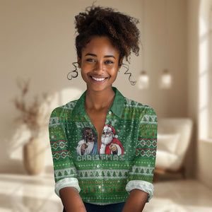 Black Jesus Merry Christmas Women Casual Shirt Santa Claus Africa - Religious Faith Holiday