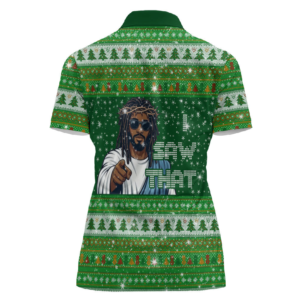 Black Jesus Merry Christmas Women Polo Shirt Santa Claus Africa - Religious Faith Holiday