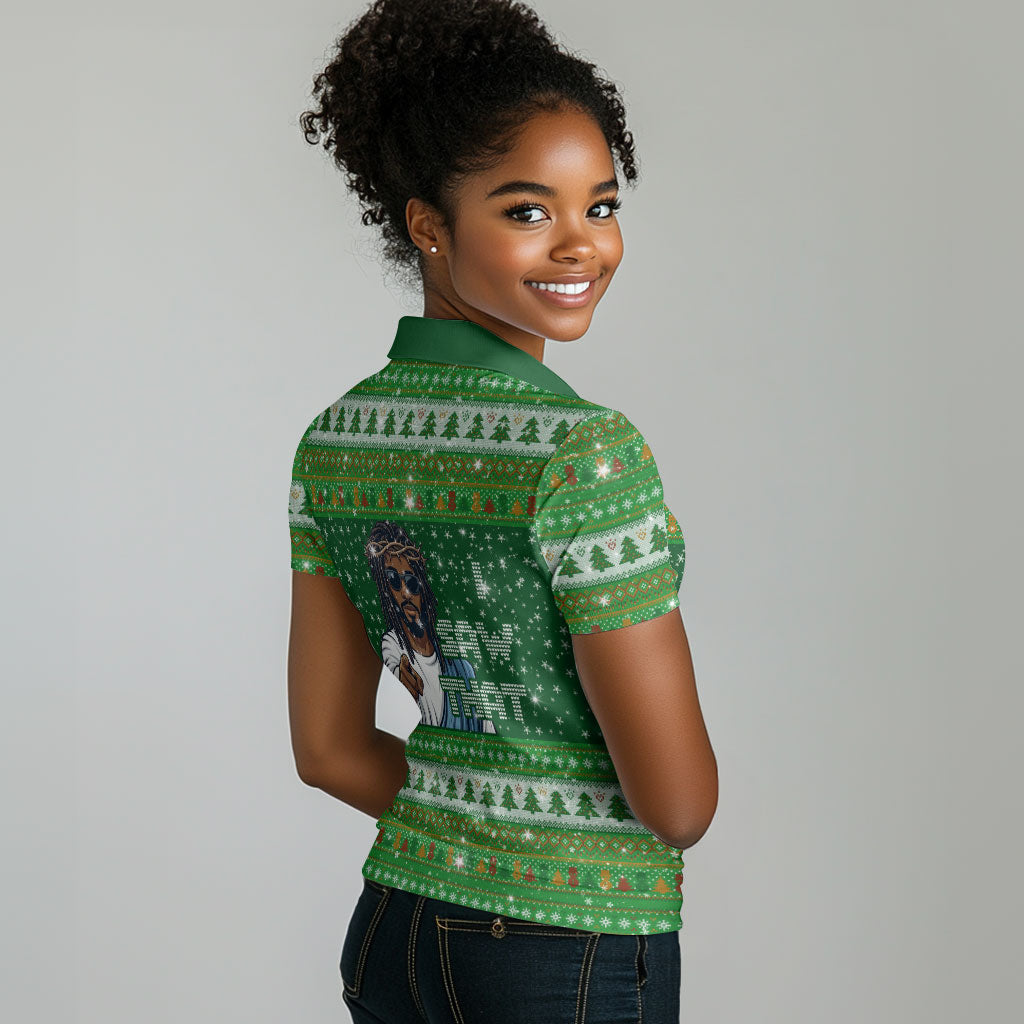 Black Jesus Merry Christmas Women Polo Shirt Santa Claus Africa - Religious Faith Holiday