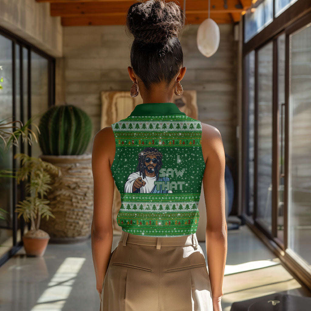 Black Jesus Merry Christmas Women Sleeveless Polo Shirt Santa Claus Africa - Religious Faith Holiday
