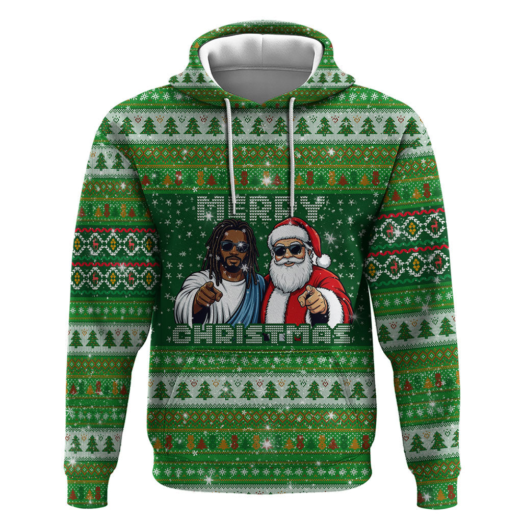 Black Jesus Merry Christmas Zip Hoodie Santa Claus Africa - Religious Faith Holiday