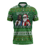 Black Jesus Merry Christmas Zipper Polo Shirt Santa Claus Africa - Religious Faith Holiday