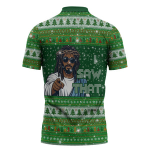 Black Jesus Merry Christmas Zipper Polo Shirt Santa Claus Africa - Religious Faith Holiday