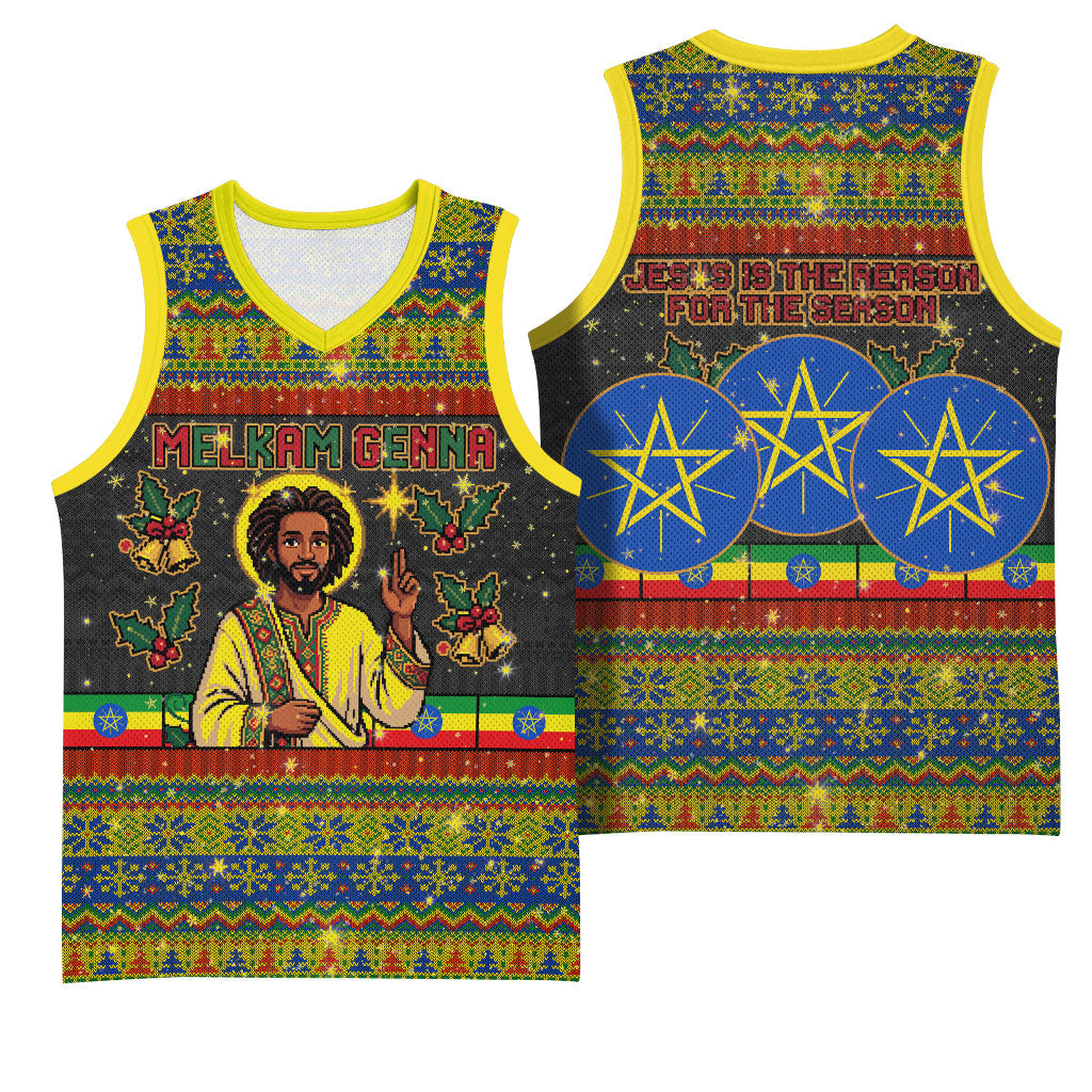 Ethiopian Melkam Genna Jesus Christmas Basketball Jersey Melkam Genna Ethiopian Flag Jesus Christ
