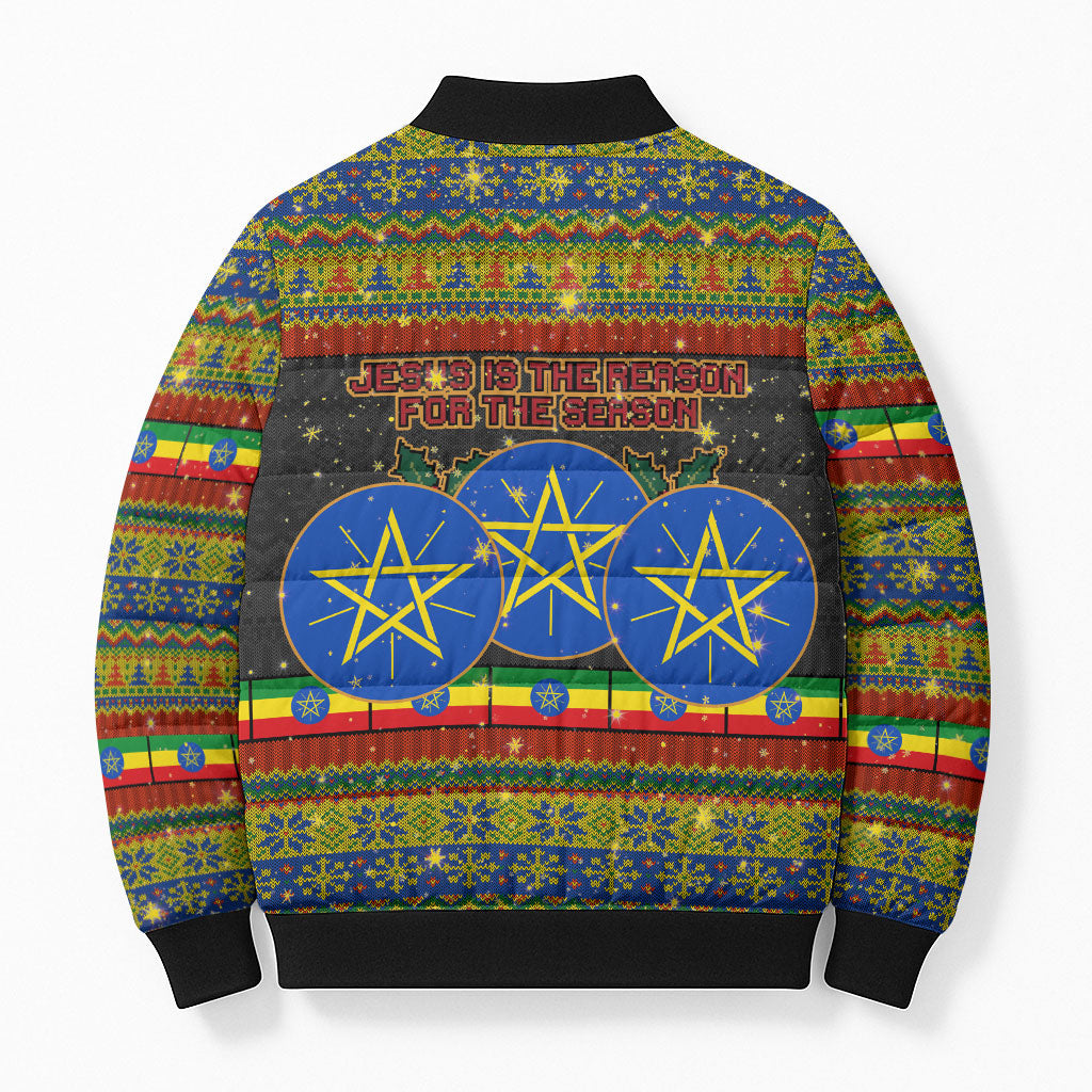 Ethiopian Melkam Genna Jesus Christmas Bomber Puffer Jacket Melkam Genna Ethiopian Flag Jesus Christ