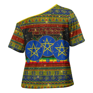 Ethiopian Melkam Genna Jesus Christmas Cross Shoulder Shirt Melkam Genna Ethiopian Flag Jesus Christ