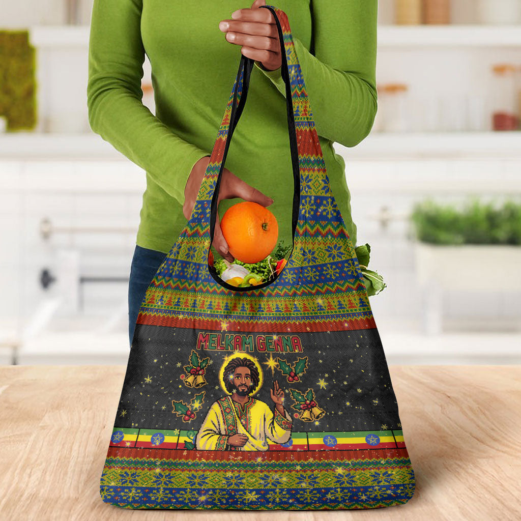 Ethiopian Melkam Genna Jesus Christmas Grocery Bag Melkam Genna Ethiopian Flag Jesus Christ