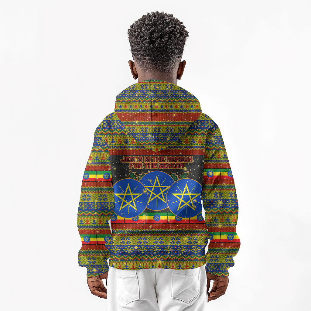 Ethiopian Melkam Genna Jesus Christmas Kid Hoodie Melkam Genna Ethiopian Flag Jesus Christ