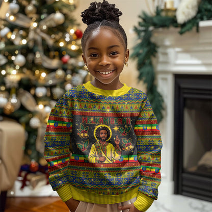 Ethiopian Melkam Genna Jesus Christmas Kid Ugly Christmas Sweater Melkam Genna Ethiopian Flag Jesus Christ