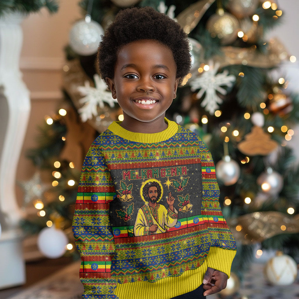Ethiopian Melkam Genna Jesus Christmas Kid Ugly Christmas Sweater Melkam Genna Ethiopian Flag Jesus Christ