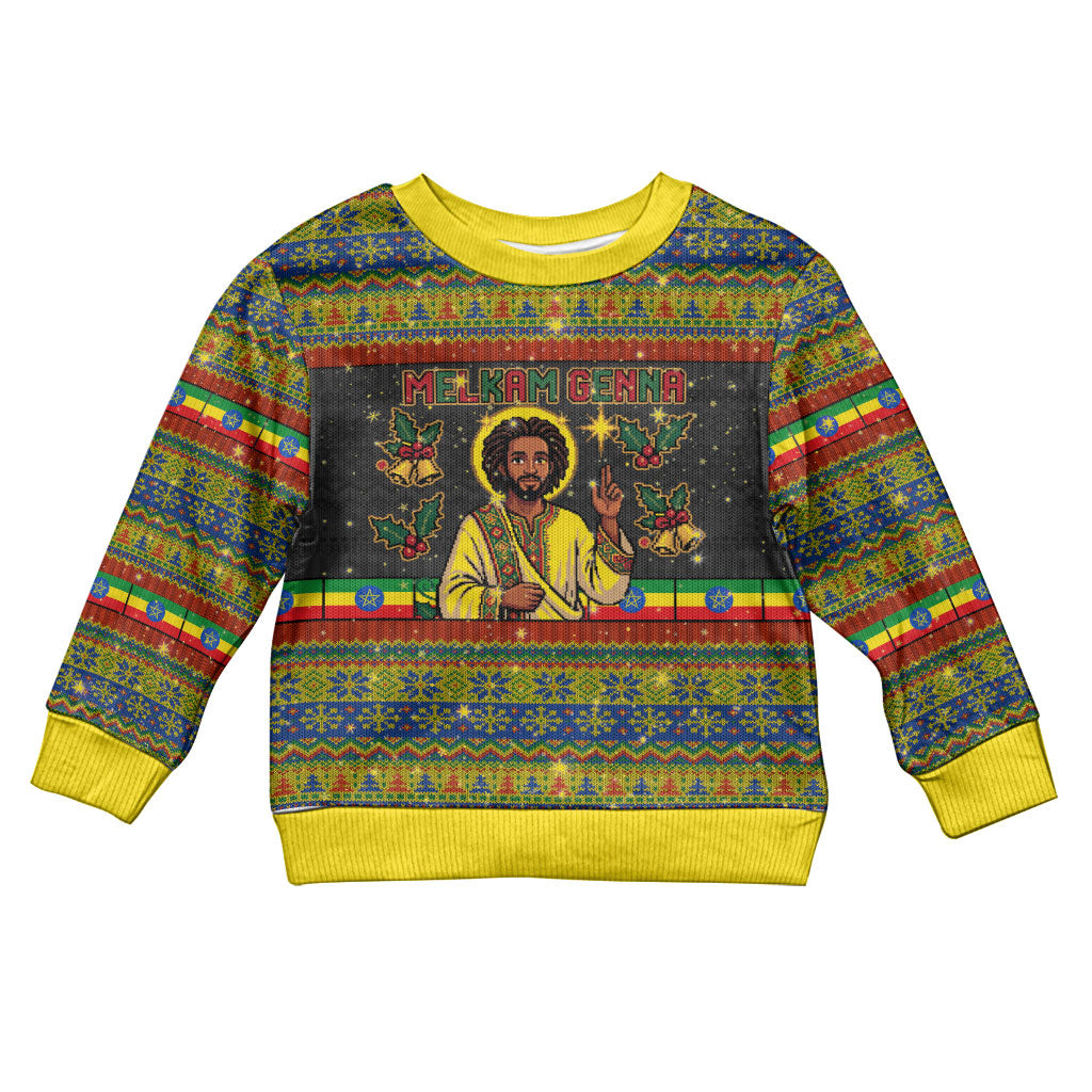 Ethiopian Melkam Genna Jesus Christmas Kid Ugly Christmas Sweater Melkam Genna Ethiopian Flag Jesus Christ