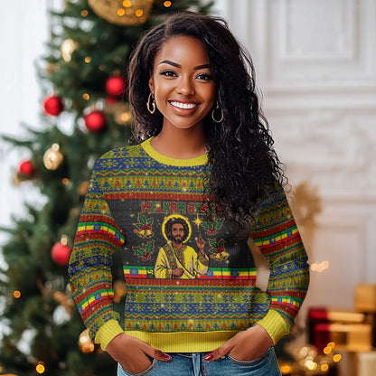 Ethiopian Melkam Genna Jesus Christmas Ugly Christmas Sweater Melkam Genna Ethiopian Flag Jesus Christ