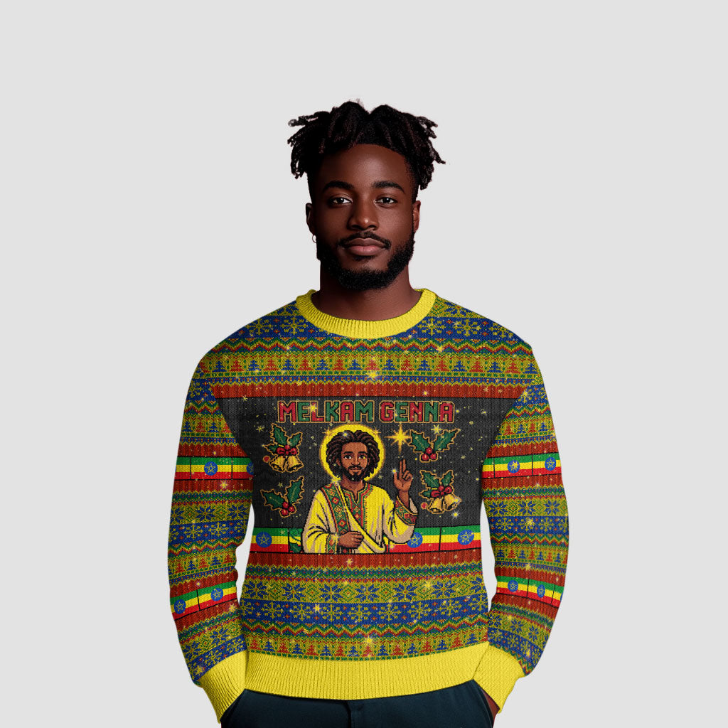 Ethiopian Melkam Genna Jesus Christmas Ugly Christmas Sweater Melkam Genna Ethiopian Flag Jesus Christ