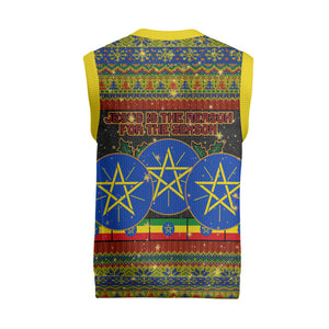 Ethiopian Melkam Genna Jesus Christmas Knitted V-Neck Vest Melkam Genna Ethiopian Flag Jesus Christ