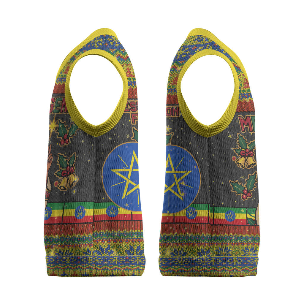 Ethiopian Melkam Genna Jesus Christmas Knitted V-Neck Vest Melkam Genna Ethiopian Flag Jesus Christ