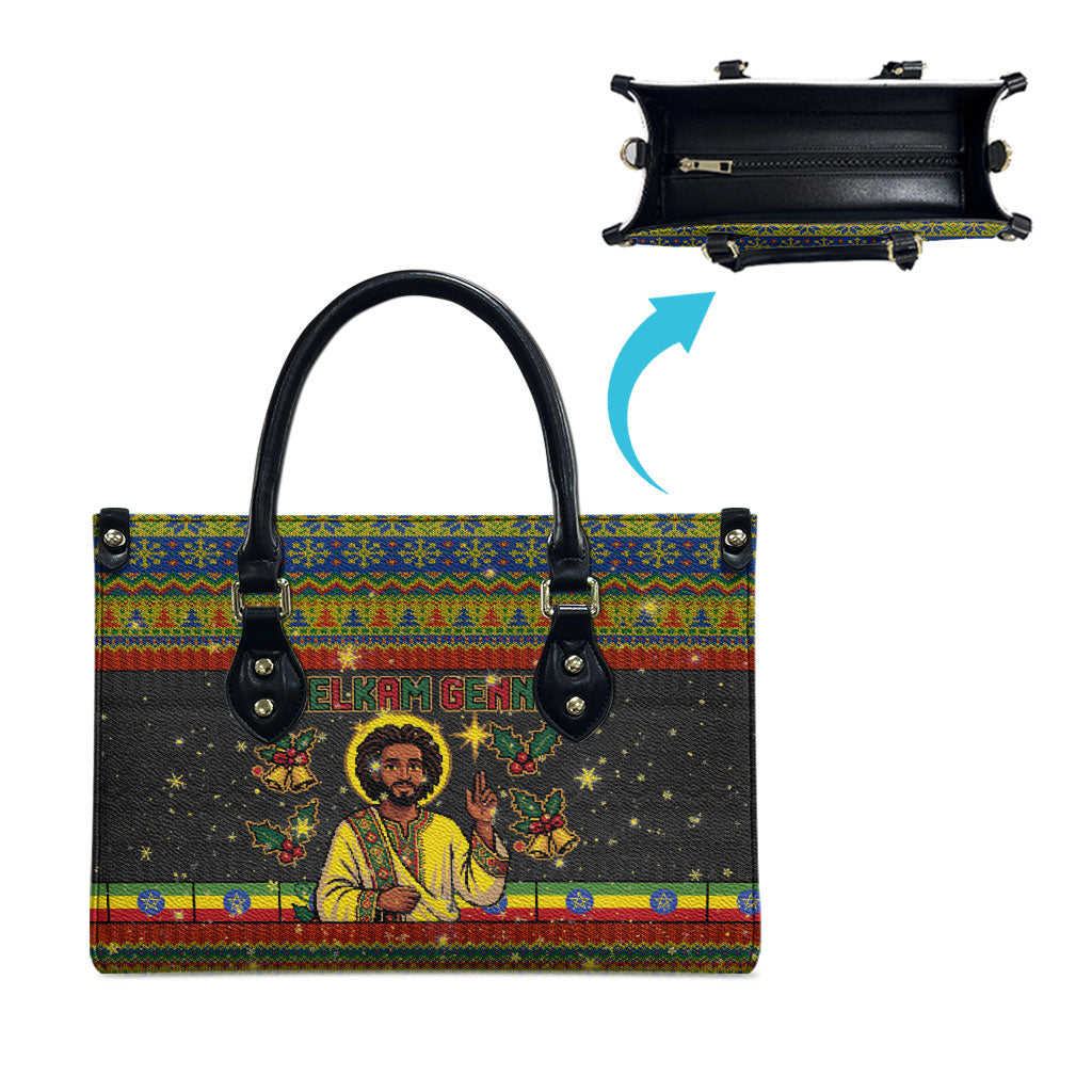 Ethiopian Melkam Genna Jesus Christmas Leather Bag Melkam Genna Ethiopian Flag Jesus Christ