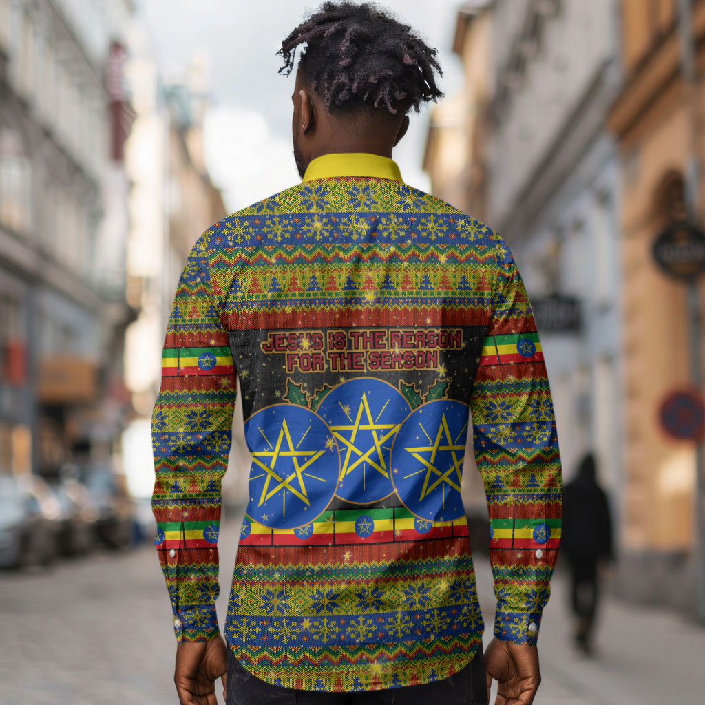 Ethiopian Melkam Genna Jesus Christmas Long Sleeve Button Shirt Melkam Genna Ethiopian Flag Jesus Christ