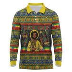 Ethiopian Melkam Genna Jesus Christmas Long Sleeve Polo Shirt Melkam Genna Ethiopian Flag Jesus Christ